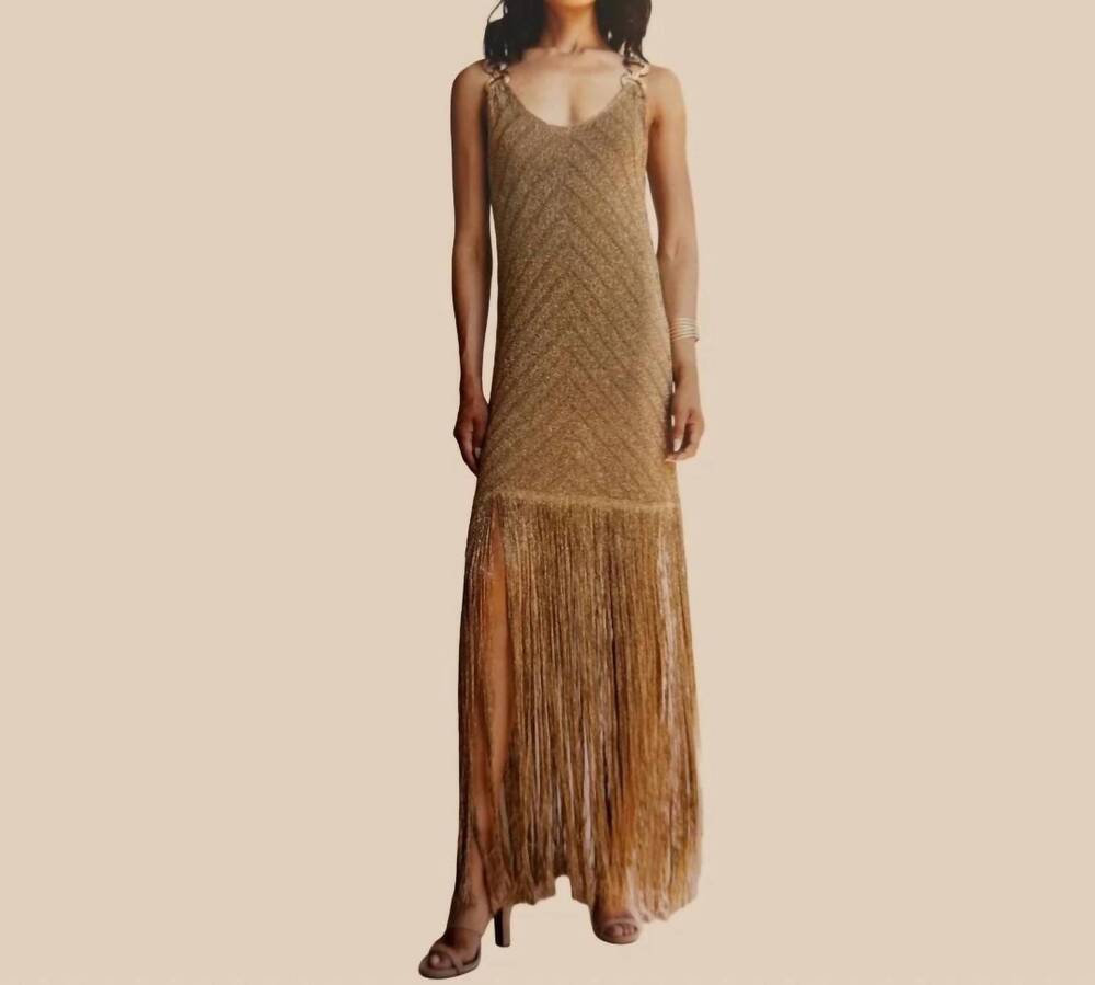 NEW AGGEL KNITWEAR the penelope fringed maxi dress in bronze